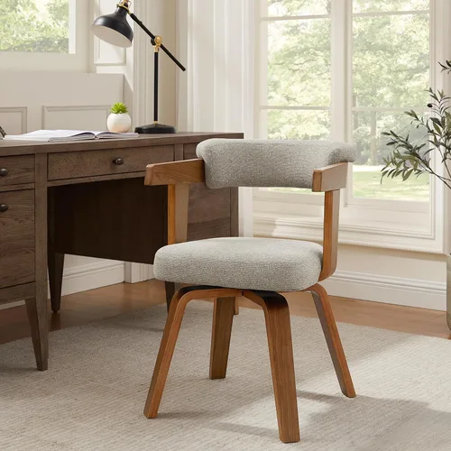 Miniatura 19 de Art Leon Silla de oficina sin ruedas, moderna de mediados de siglo, silla de escritorio tapizada de tela sin ruedas, silla con brazo decorativo