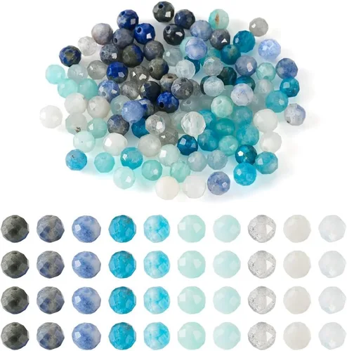 Miniatura 10 de Fashewelry 480 cuentas de cristal redondas facetadas de 0.118 pulgadas (0.118 in), pequeñas cuentas de piedra mixta natural y sintética