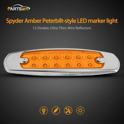 Miniatura 2 de Partsam 10 Uds. 6.2 "ámbar 12LED Laterales Luces de Liquidación con Bisel de Acero Inoxidable Reemplazo para Semi Camiones Peterbilt Kenworth