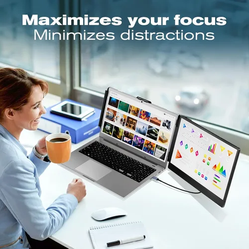 Miniatura 8 de Teamgee Extensor de pantalla para laptop de 14 pulgadas, monitor portátil S1 Dual FHD IPS para portátiles de 13 a 17 pulgadas, USB-C/HDMI Plug &