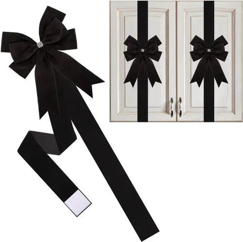 Meseey 6 lazos grandes de terciopelo para armarios, lazos para puerta de armarios para Acción de Gracias, otoño, Halloween, Navidad, fiesta (negro)