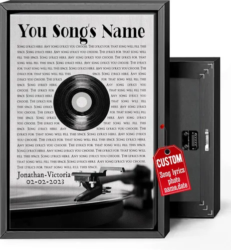 Miniatura 28 de H-DEWALL Regalos para marido de parte de la esposa, letras de canciones personalizadas con marco, discos de vinilo retro, decoración de pared