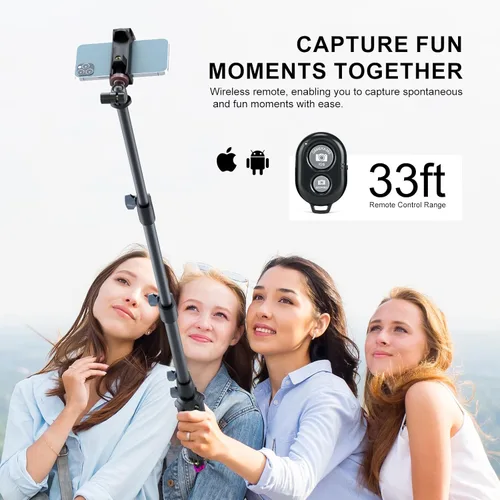 Miniatura 4 de Selfie Stick & Tripod LINCO, integrado, resistente, ligero, control remoto Bluetooth para dispositivos Apple y Android, pies de trípode separables