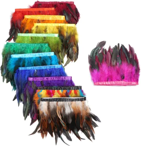 Miniatura 4 de Shekyeon Borde de flecos de plumas de gallo de 2 yardas para decoración de disfraces (negro)