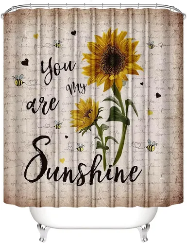 Miniatura 3 de AZHM Juego de 4 cortinas de ducha de girasol con alfombras You are My Sunshine, juego de cortinas de baño con 12 ganchos