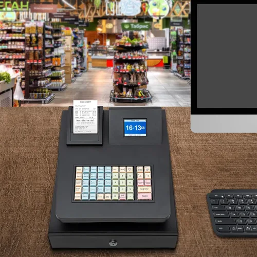 Miniatura 6 de Caja registradora electrónica 48Keys Registro Negro Caja de supermercado Quiosco Retail Pos Sistema Caja Registradora 8 Pantalla LED Digital Caja
