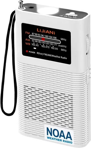 Miniatura 8 de NOAA Weather AM FM Radio portátil operada por 2 pilas AA con auriculares estéreo, reloj despertador digital temporizador de sueño, mejor recepción