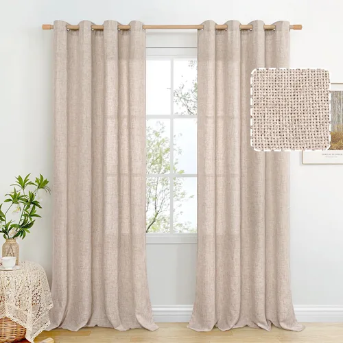 Miniatura 21 de BGment Cortinas de Lino Beige de 63 Pulgadas de Largo 2 Paneles - Tratamientos para Ventanas con Textura de Arpillera Filtrantes de Luz Cortinas