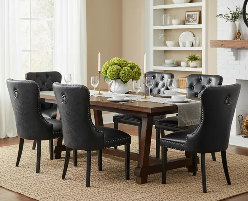 Miniatura 18 de CIMOTA Juego de 2 sillas de comedor de cuero beige, modernas de mediados de siglo, sillas de comedor tapizadas para cocina, comedor, cómodas sillas