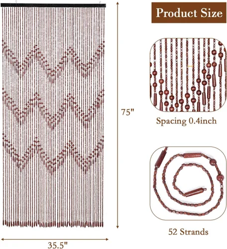 Miniatura 6 de Cortina hecha a mano con cuentas para puerta, cuentas de madera de bambú, decoración bohemia rústica para tienda del hogar, 35.5 x 75 pulgadas