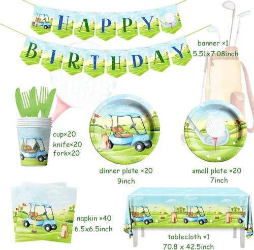 Miniatura 2 de Decoraciones de cumpleaños de golf, suministros de fiesta deportiva de golf, incluye servilletas desechables y platos llanos de golf, decoraciones