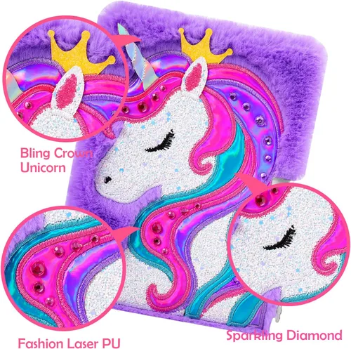Miniatura 4 de Diario de unicornio para niñas con cerradura, juguetes de unicornio de peluche, regalo para niñas adolescentes, cuaderno de escritura de unicornio
