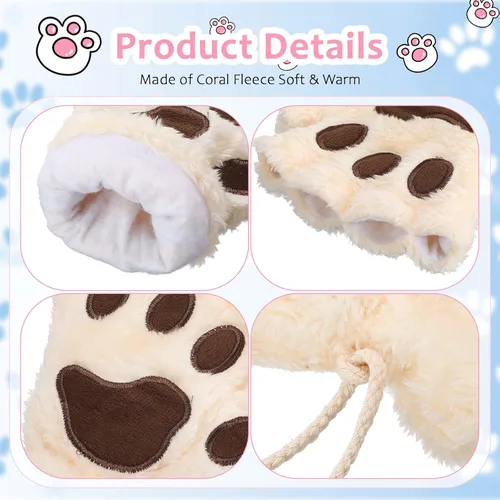 Miniatura 5 de Guantes de pata de gato, 3 pares de guantes kawaii, patas de gato, cosplay, piel sintética, guantes de gato, patas de león, guantes sin dedos