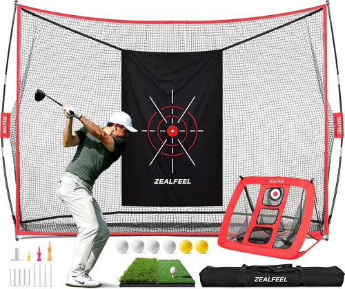 ZEALFEEL Golf Net, 10x7FT/10x8FT/11x8FT Golf Simulator Cage System with Impact Screen & Side Barriers, Golf Practice Net for Indoor Outdoor Backyard