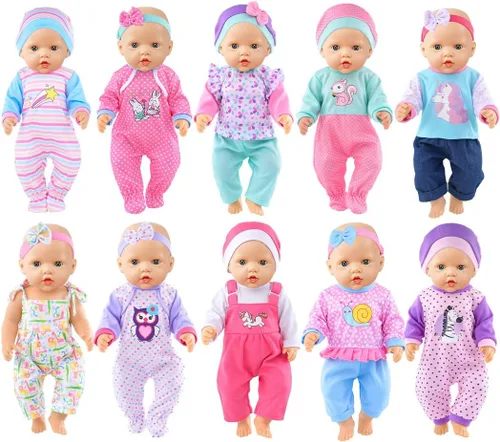 Miniatura 9 de 10 juegos de ropa y accesorios para muñecas que incluyen monos y atuendos para muñecas recién nacidas de 14 a 17 pulgadas (35 a 43 cm)