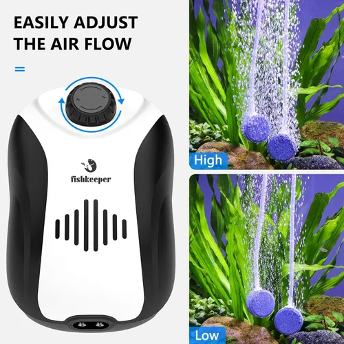 Miniatura 3 de fishkeeper Aquarium Air Pump, 4W/5W Fish Tank Air Pump Adjustable Air Valve Quiet Bubbler Aerator Pump with Air Stone/Tubing/Check Valve Up to 160
