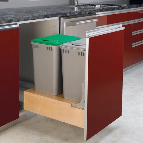 Miniatura 9 de Rev-A-Shelf Botes de basura dobles extraíbles de 50 cuartos de galón para debajo del gabinete con sistema de deslizamiento suave de apertura