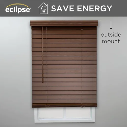 Miniatura 5 de Eclipse Persianas de madera falsa de 2 pulgadas, 23.5" de ancho x 64" de largo en roble oscuro - Persianas sin cordón, Certificadas como seguras
