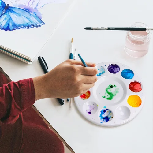 Miniatura 7 de Paquete de 12 paletas de bandejas de pintura, paleta de pintura, paletas de pintura de plástico para niños en proyectos escolares o clase de arte