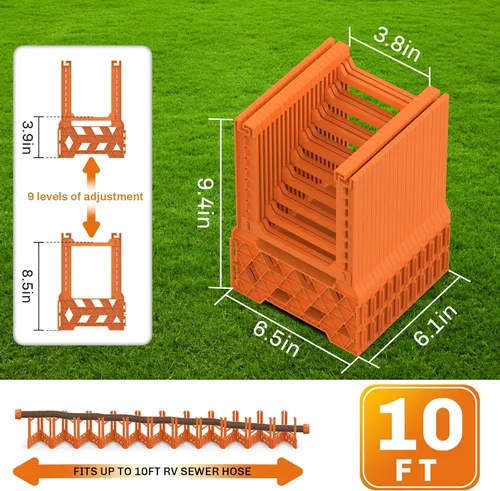 Miniatura 5 de WELLUCK Soporte de manguera de alcantarillado RV de 10 pies, soporte de alcantarillado de RV naranja Blaze con diseño de altura ajustable, banda