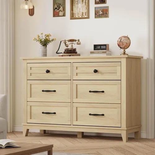 Miniatura 21 de GarveeHome Cómoda de 6 cajones para dormitorio, cómoda de 47 pulgadas de ancho con almacenamiento independiente, baúl de almacenamiento de madera
