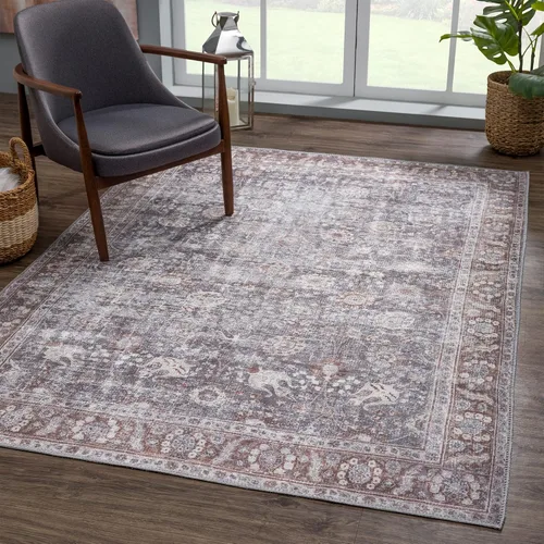 Miniatura 47 de Bloom Rugs - Alfombra lavable, antideslizante, de 1,83 x 2,74 m, color beige/blanco claro con borde tradicional, para sala de estar, dormitorio