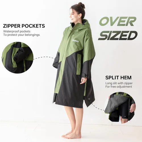 Miniatura 3 de Parka de natación impermeable cálida para hombres y mujeres, bata cambiadora con capucha de gran tamaño, poncho de invierno de felpa para deportes