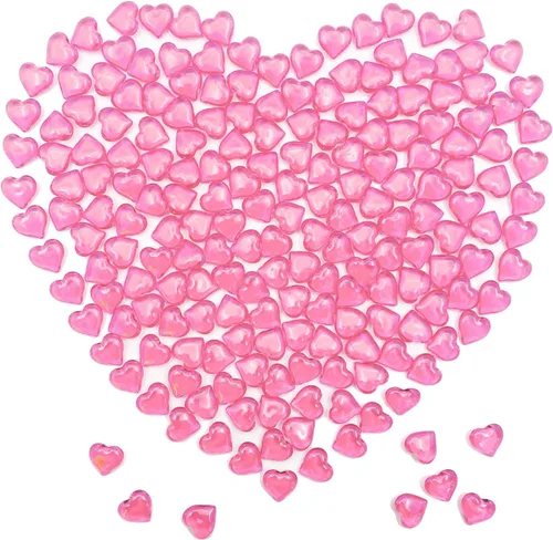 200 corazones acrílicos rosados, relleno de jarrón de 0.866 in, decoraciones para el día de San Valentín, decoración de mesa de corazón de plástico
