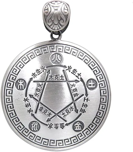 Colgante de cinco elementos de plata de ley 999 china Wu Xing Theory colgante Feng Shui joyería para hombres y mujeres, Metal, No es una piedra