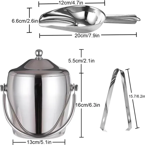 Miniatura 6 de Cubo de hielo para champán con tapa de pinzas, cubo de doble pared para barra de vino, congelador con soporte y asa de transporte, cubo de acero