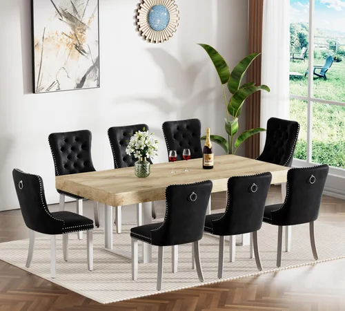 Miniatura 17 de Juego de mesa de comedor extensible marrón de 7 piezas para 6, 63 a 78.74 pulgadas, moderno juego de mesa de cocina y comedor, mesa de comedor Mesa