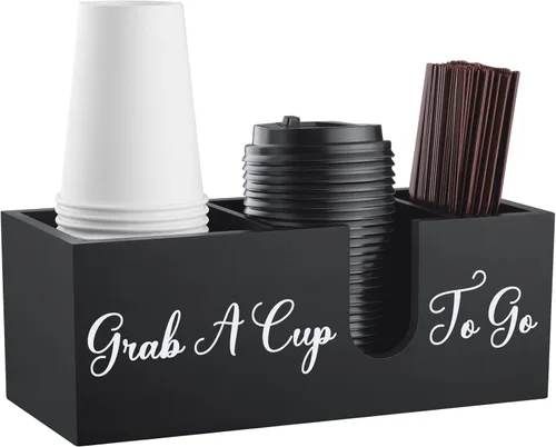 ALELION Soporte para taza de café para encimera, accesorios y organizador de barra de café de madera, organizador de estación de café para