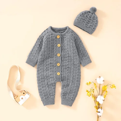 Miniatura 2 de Mameluco para bebé recién nacido, ropa de manga larga con botones, lindo traje de invierno para bebé