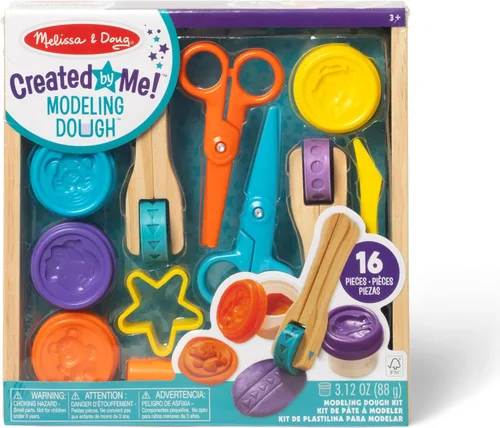 Juego de arcilla para cortar, esculpir y enrollar Melissa & Doug, set de barro con 8 herramientas y masa de modelado en 4 colores
