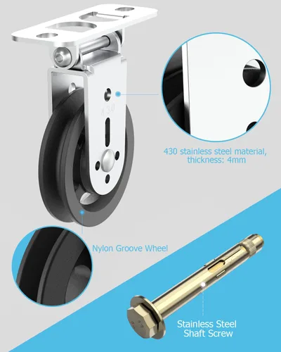Miniatura 4 de Bloques de polea de gimnasio, rueda de polea fija de montaje en pared de 3.5 pulgadas/3.465 in, rotación de actualización de 180 grados, soporte
