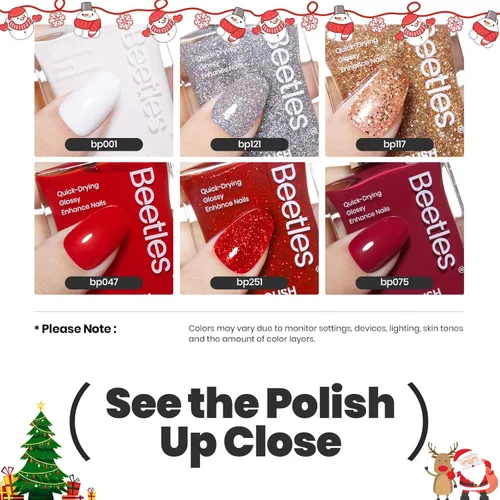 Miniatura 6 de Beetles - Esmalte de uñas rojo: juego de 6 esmaltes de uñas con brillantina, color rojo burdeos brillante, de secado rápido y de larga duración