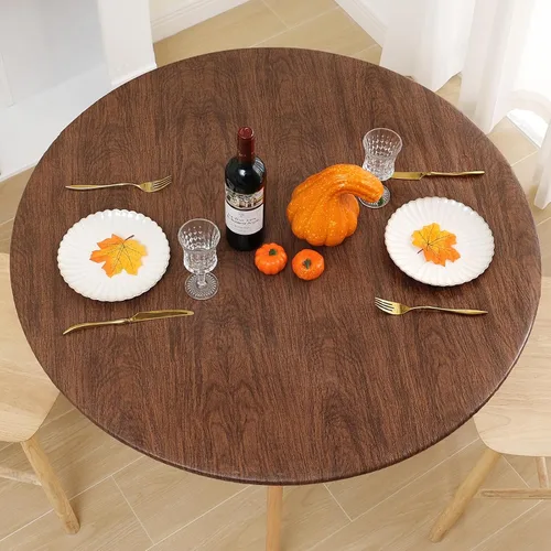 Miniatura 8 de Smiry Mantel redondo de pícnic, fundas de mesa elásticas impermeables para mesas de 36 a 44 pulgadas, manteles de vinilo con parte trasera