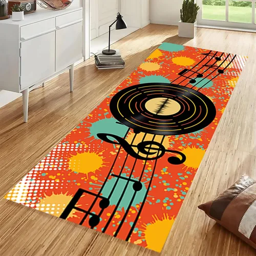 Miniatura 8 de Alfombra de pasillo de notas musicales, 2 x 7 pies, música retro, líneas melodías abstractas, a cuadros, alfombra musical de los años 80 y 90