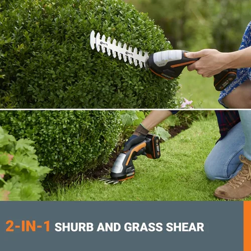 Miniatura 2 de WORX WG801 Cortasetos Inalámbrico 2 en 1 de 20V, Cizalla de Césped de 4" y Recortadora de Arbustos de 8" con 2 Cuchillas, Batería y Cargador