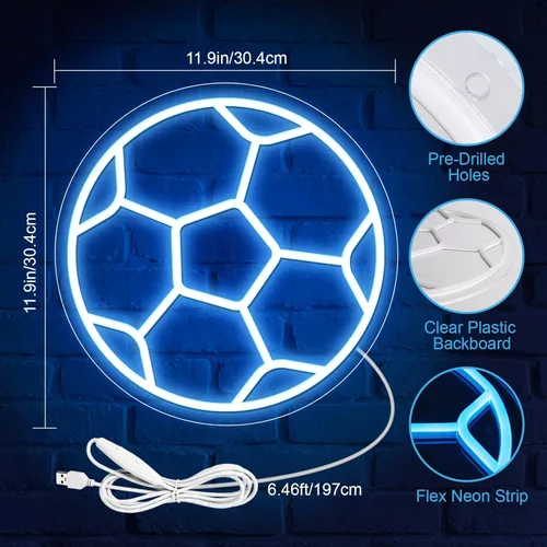 Miniatura 2 de Letrero de neón de fútbol, letreros de neón LED de fútbol para decoración de pared, luz de fútbol regulable alimentada por USB con interruptor