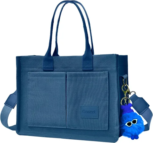 Miniatura 13 de Bolso de lona para mujer con bolsillos, bolso cruzado para portátil de trabajo, bolso de hombro para todo lo demás, bolso de lona para todos