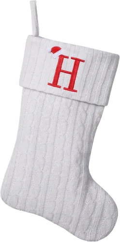 Miniatura 109 de Medias de Navidad personalizadas de 19 pulgadas con iniciales bordadas, medias de Navidad de punto negro para decoraciones de vacaciones familiares