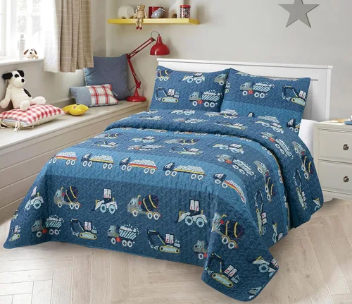 Miniatura 13 de Kids Zone Collection - Juego de colcha acolchada para niños y adolescentes, diseño de baloncesto y fútbol, azul marino y blanco, tamaño individual
