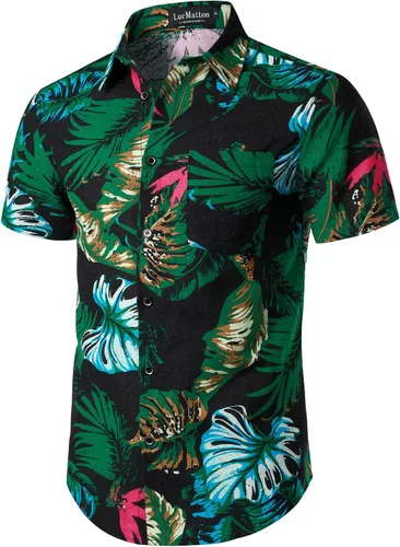 Miniatura 2 de LucMatton Conjunto de 2 piezas de verano para hombre, casual, algodón, lino, estampado, trajes de vacaciones con bolsillos
