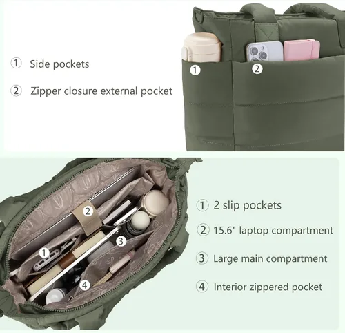 Miniatura 5 de Bolso de mano acolchado para mujer, bolso grande de enfermera, bolso de hombro con cremallera para trabajo y viajes