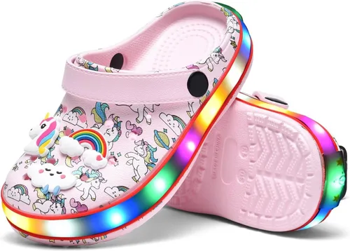 Miniatura 5 de XPKWS Zuecos para niños pequeños, niños y niñas, zapatos de jardín con luces LED, sandalias ligeras con luces, antideslizantes, de secado rápido