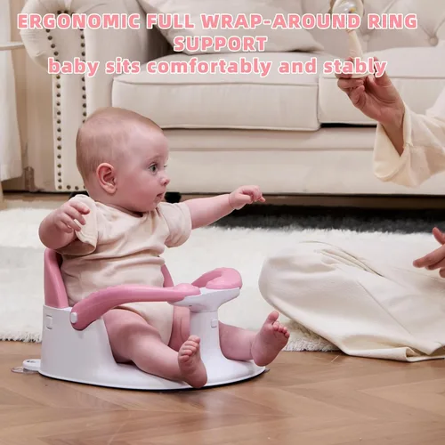 Miniatura 2 de Asiento de Baño para Bebés de 6 Meses y Más, Asiento de Baño Infantil con Alerta de Temperatura+Respaldo Abierto+Brazos Activables/Desactivables