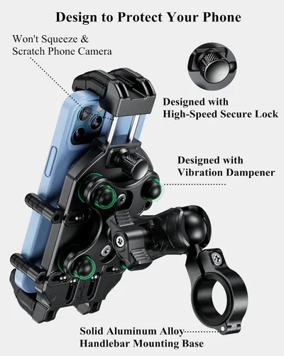 Miniatura 5 de BRCOVAN Soporte Antirrobo para Teléfono de Motocicleta con Amortiguador de Vibraciones y Bloqueo Seguro de Alta Velocidad, Soporte de Teléfono