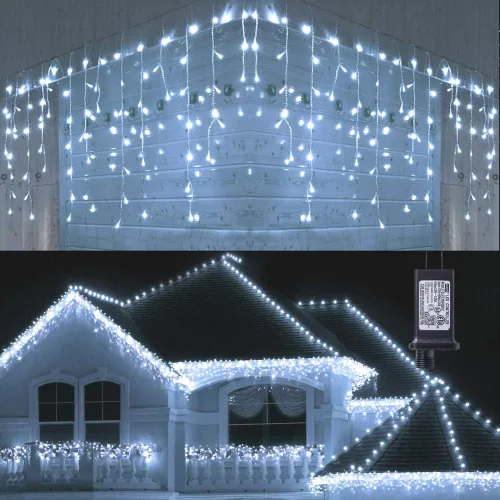Toodour Luces de Carámbanos de Navidad para Exteriores, 360 LED 29.5 pies 8 Modos Luces de Hada de Carámbanos en Cadena con 60 Gotas, Luces LED de