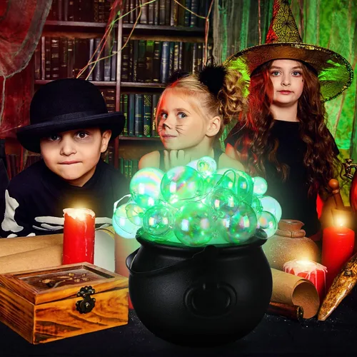 Miniatura 4 de Jenaai Juego de 96 calderos burbujeantes de Halloween con 40 adornos de bola, 2 tiras de luces de 0.71 oz, 2 arañas falsas, 50 puntos adhesivos